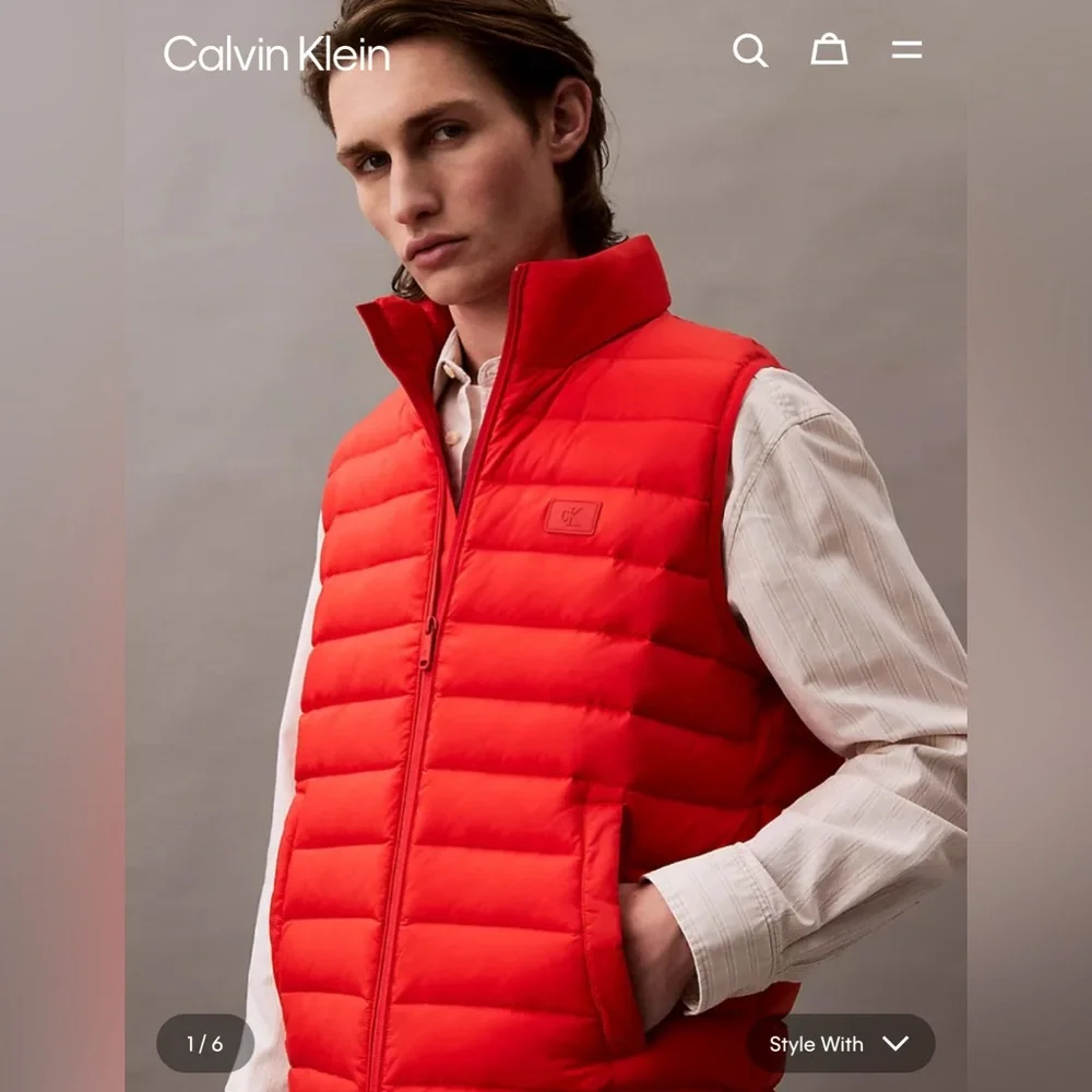 Calvin Klein Jeans Bold Orange Vest Size L EUC Outdoor Hiking Camping - Picture 7 of 11